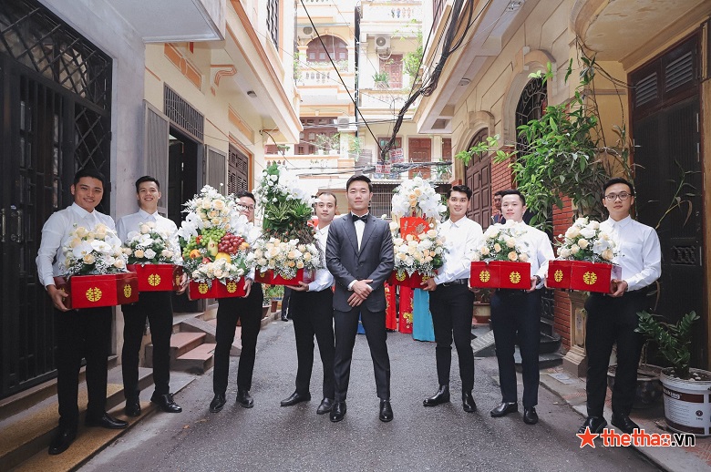 Hé lộ những khoảnh khắc hạnh phúc trong lễ ăn hỏi của Xuân Trường - Nhuệ Giang - Ảnh 6