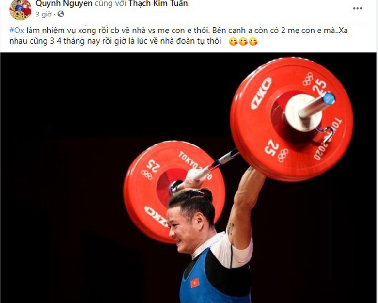 Vợ Thạch Kim Tuấn an ủi chồng sau Olympic Tokyo 2021: 'Anh về với mẹ con em, gia đình mình đoàn tụ' - Ảnh 2