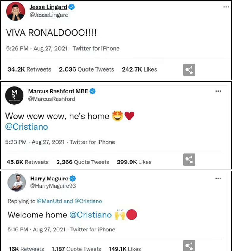 Varane, Rashford, Bruno vỡ òa cảm xúc khi Ronaldo trở lại MU - Ảnh 3