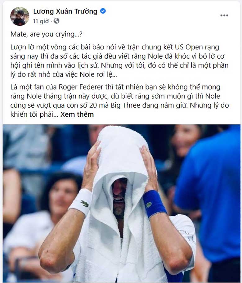 Xuân Trường đồng cảm sau sắc với những giọt nước mắt của Novak Djokovic  - Ảnh 1