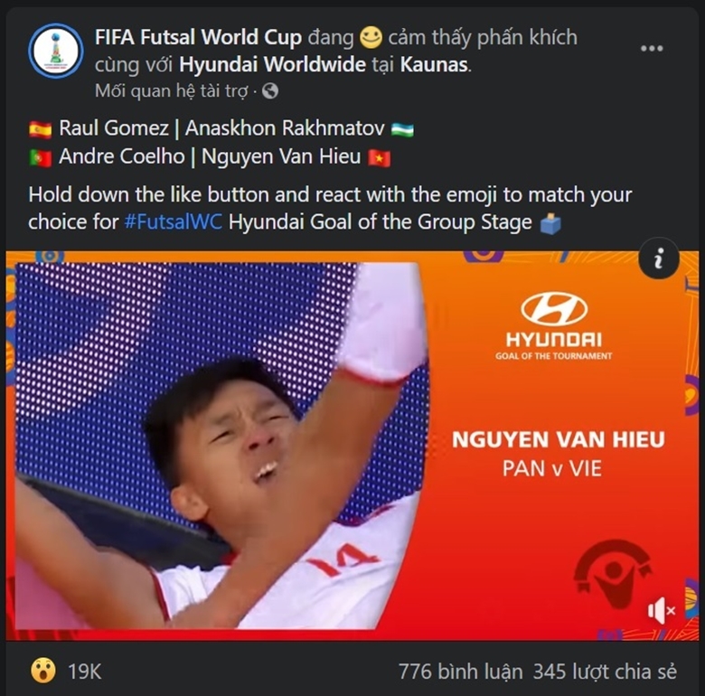 Siêu phẩm của Văn Hiếu áp đảo bình chọn bàn thắng đẹp nhất vòng bảng Futsal World Cup 2021 - Ảnh 3