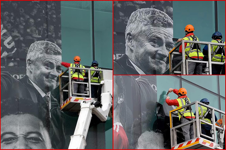 MU gỡ ảnh của Solskjaer bên ngoài Old Trafford - Ảnh 1