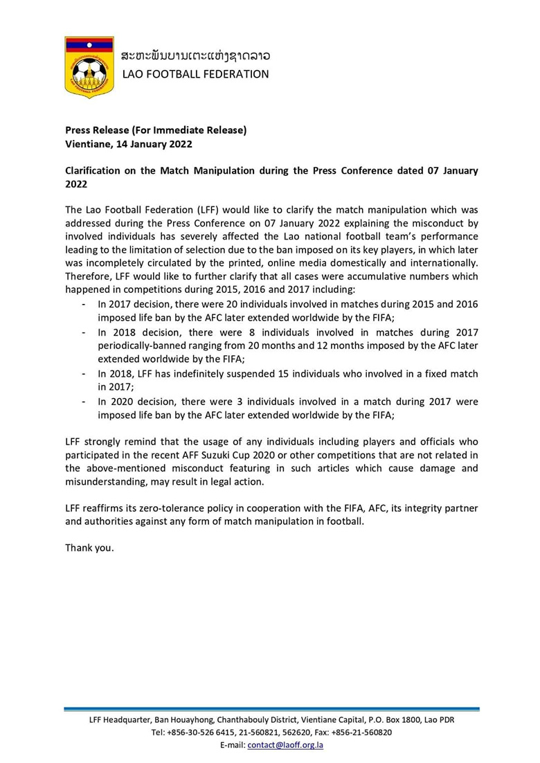 LĐBĐ Lào khẳng định không dàn xếp tỷ số ở AFF Cup 2021 - Ảnh 1