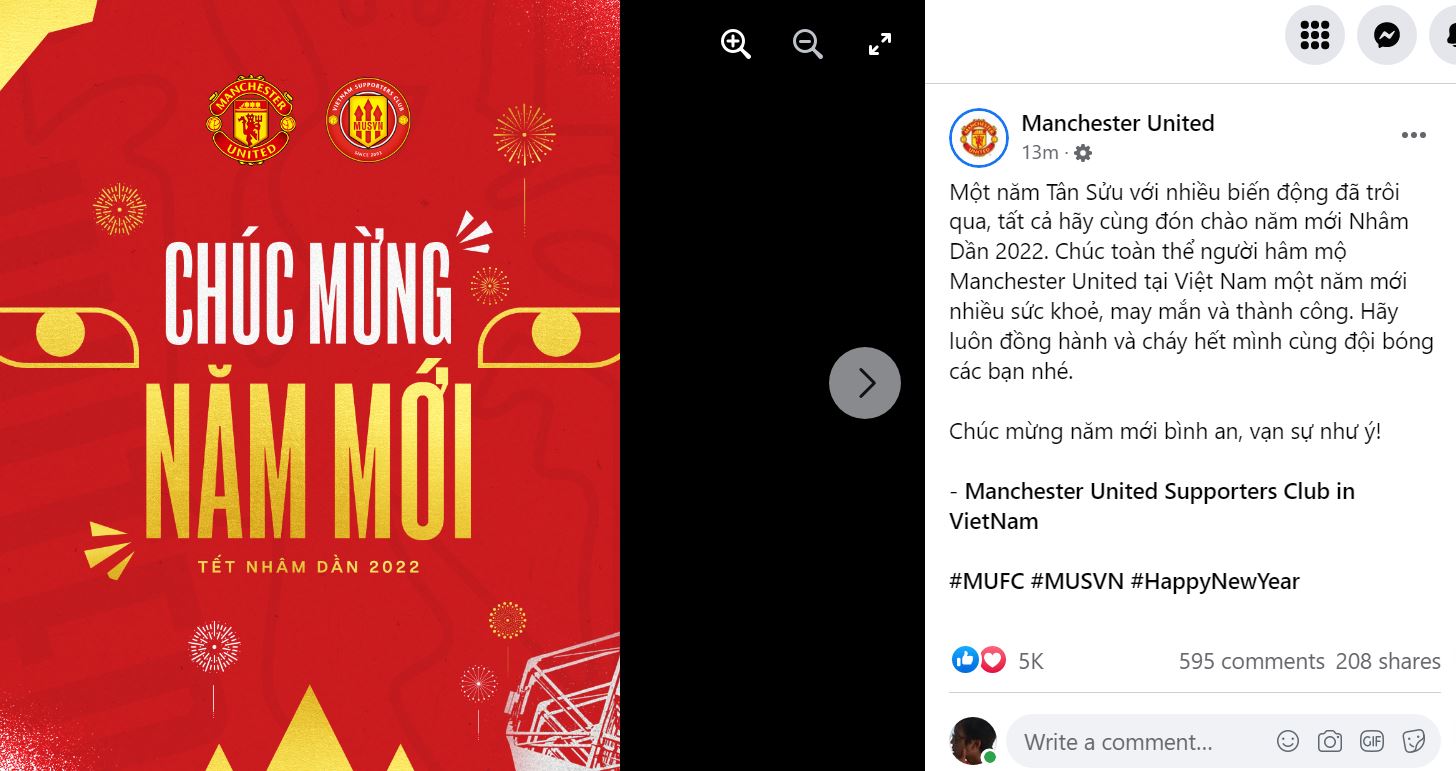 Manchester United chúc Tết Nhâm Dần bằng tiếng Việt - Ảnh 1