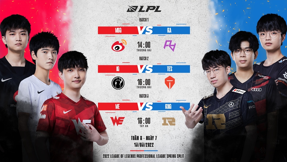 TRỰC TIẾP LPL mùa Xuân 2022 ngày 13/3: WBG vs RA, IG vs TES, WE vs RNG - Ảnh 1