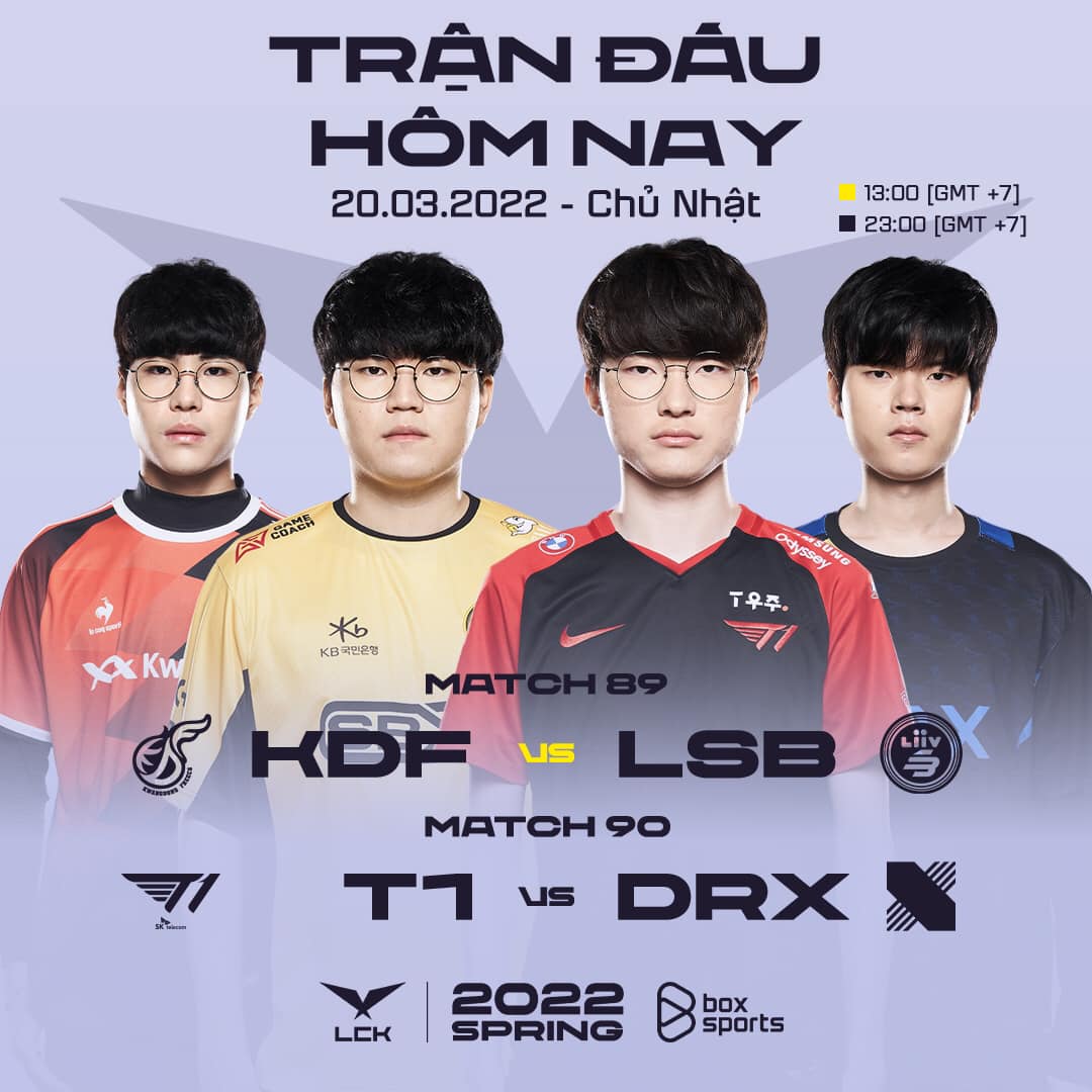 TRỰC TIẾP LCK mùa Xuân 2022 ngày 20/3: KDF vs LSB, T1 vs DRX - Ảnh 1