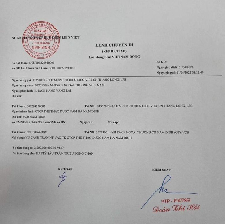 Nhà tài trợ mới ‘ra tay’, CLB Nam Định được tạm ứng 2,6 tỷ đồng để trả lương cầu thủ - Ảnh 1