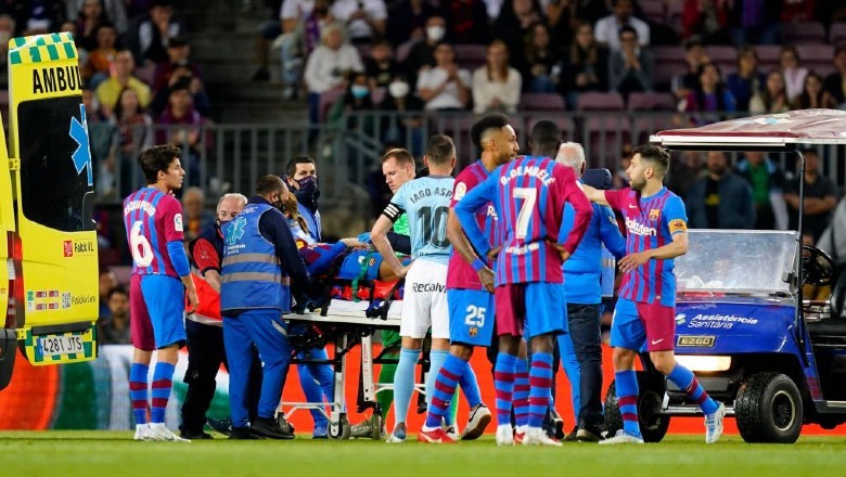 Trung vệ Barca phải cấp cứu tại bệnh viện sau pha va chạm với đồng đội - Ảnh 1