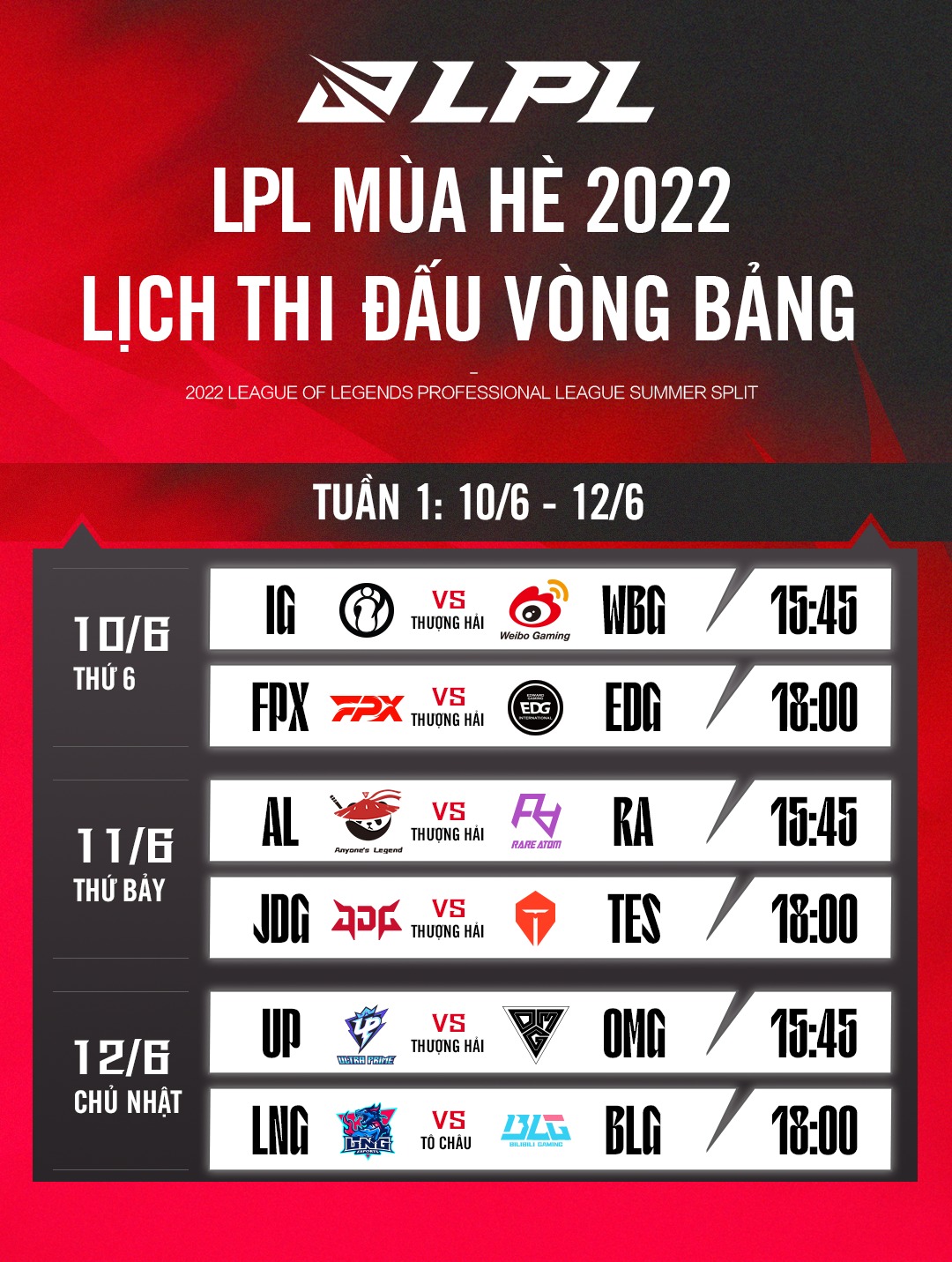Lịch thi đấu LPL mùa Hè 2022 tuần 1 - Ảnh 1